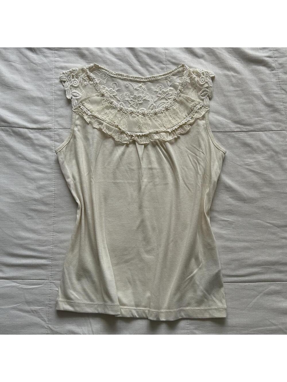 Axes Femme Ivory Lace Yoke Tank Top Crochet Trim Size Medium Japan